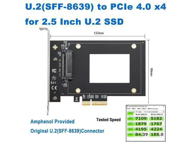 Alt view image 3 of 6 - High-Performance U.2 NVMe SSD to PCIe 3.0/4.0 Adapter Card