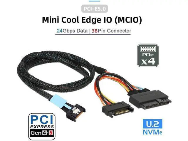 Alt view image 5 of 5 - MCIO 4x Mini Cool Edge IO to U.2 SFF-8639 NVME PCIe PCI-Express Cable for Mainboard SSD