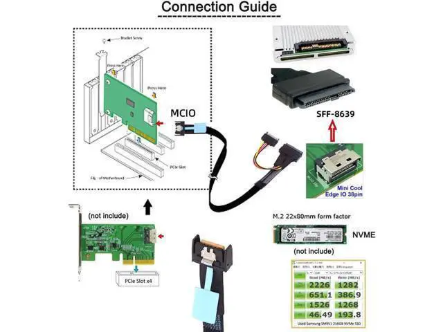 Alt view image 4 of 5 - MCIO 4x Mini Cool Edge IO to U.2 SFF-8639 NVME PCIe PCI-Express Cable for Mainboard SSD