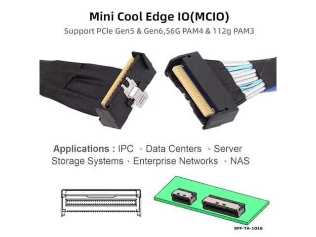 Alt view image 4 of 5 - PCI-E 5.0 Mini Cool Edge IO MCIO PCI-E MCIO 74Pin Male to Slimline SAS 8i 74Pin Male Extender Angled Cable 1.15ft