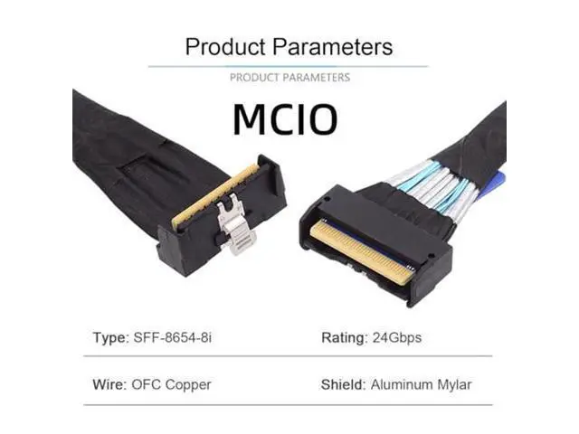 Alt view image 5 of 5 - PCI-E 5.0 Mini Cool Edge IO MCIO PCI-E MCIO 74Pin Male to Slimline SAS 8i 74Pin Male Extender Angled Cable 1.15ft