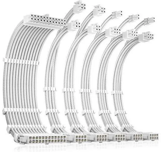 Main image of Antec Power Supply Sleeved Cable, PSU Extension Cable Kit / 1x24pin ATX / 2x8pin (4+4) EPS / 3x8pin (6+2) PCI-E, 30cm Length with Combs, Dual EPS White (White Connector)