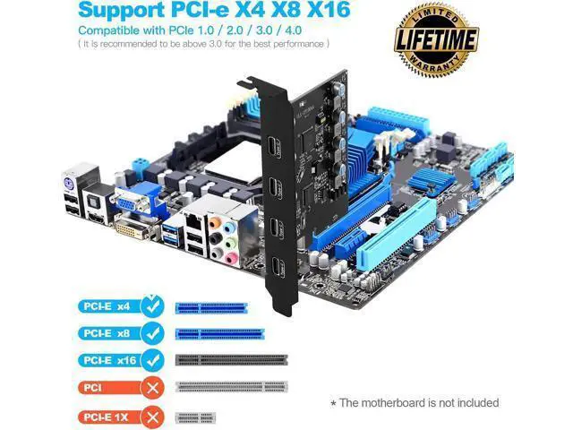 Alt view image 3 of 7 - PCIe Gen3 x2 USB 3.2 / 3.1 Card ASM3142- PCI Express to 4-Port Type C HUB Internal Expansion Card Controller Adapter PCI Express Card Desktop PC Support Multiple INs