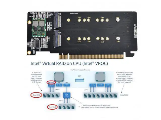 Alt view image 4 of 7 - Shenzhong 4X NVME M.2 AHCI to PCIE Express 3.0 Gen3 X16 Raid Card VROC Raid0 Hyper Adapter