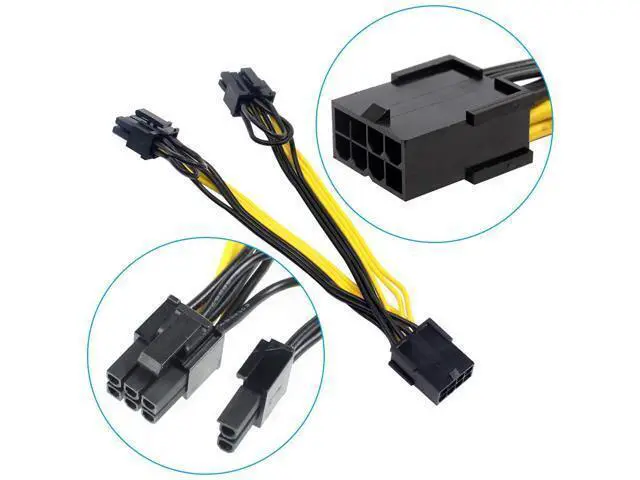 Alt view image 3 of 6 - BGNing 8pin to Dual PCIe 8 Pin (6+2) Graphics Card PCI-E Cable 8p Female to 2 Port Male Power Splitter Cable GPU 18AWG Wire
