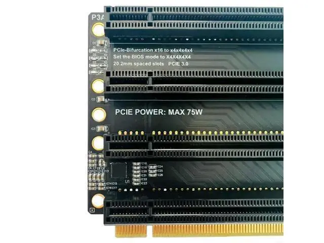 Alt view image 4 of 4 - PCIE3.0 x16 1 to 4 Expansion Card PCIe-Bifurcation x16 to X4X4X4X4 Power Supply Gen3 Split Card Splitter Card