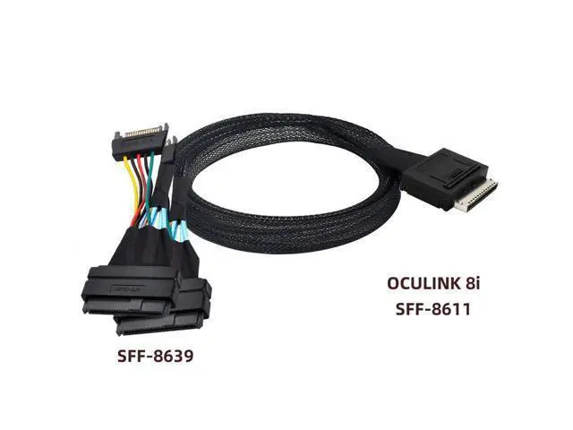 Alt view image 3 of 3 - OCuLink PCIe PCI-Express SFF-8611 8x 8-Lane to Dual SFF-8639 U.2 4x SSD Data Active Cable 50cm