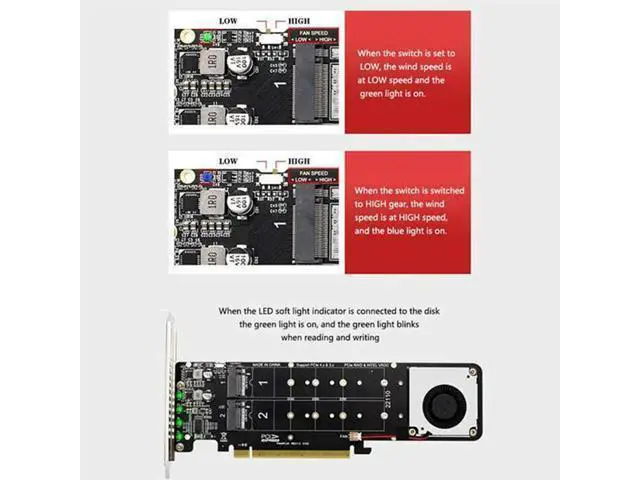 Alt view image 3 of 4 - Double-Sided 4-Disk NVME Raid PCI-E X16 Split Card PCI-E X16 To M.2 M-Key NVME X4SSD RAID Expansion Card Adapter