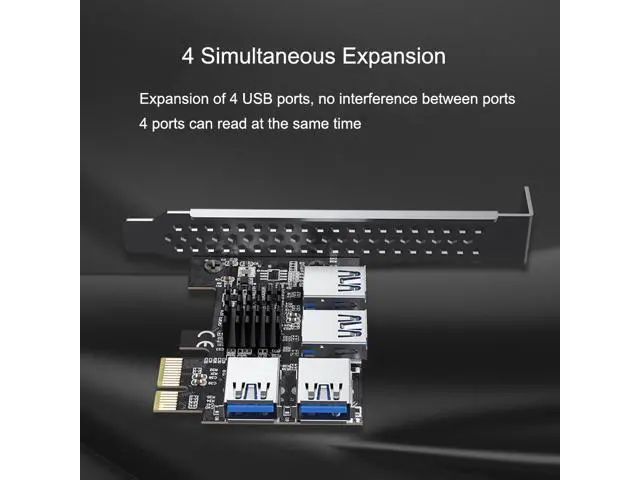 Alt view image 4 of 7 - PCI-e to 4 Ports USB 3.0 Adapter PCIe 1 to 4 PCI Express Riser Card PCI-E 1X 4X 6X 8X 16X Slots to External 4 PCI-e slot Adapter PCIe Port Multiplier Card for Bitcoin Miner
