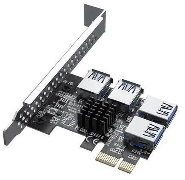 Main image of PCI-e to 4 Ports USB 3.0 Adapter PCIe 1 to 4 PCI Express Riser Card PCI-E 1X 4X 6X 8X 16X Slots to External 4 PCI-e slot Adapter PCIe Port Multiplier Card for Bitcoin Miner