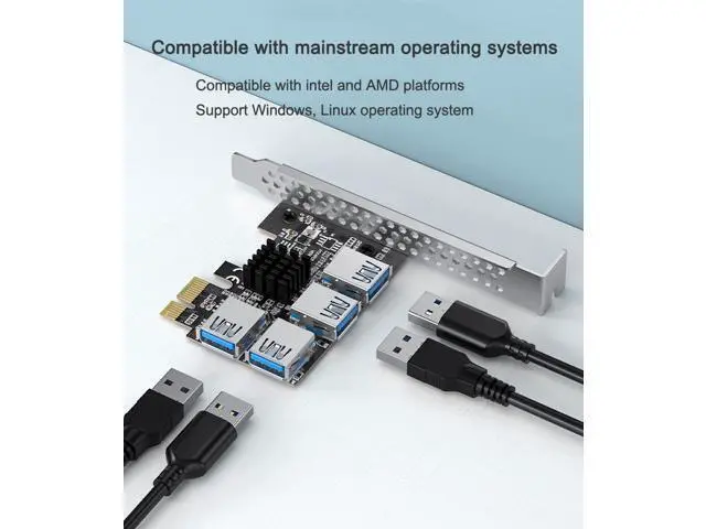 Alt view image 5 of 7 - PCI-e to 4 Ports USB 3.0 Adapter PCIe 1 to 4 PCI Express Riser Card PCI-E 1X 4X 6X 8X 16X Slots to External 4 PCI-e slot Adapter PCIe Port Multiplier Card for Bitcoin Miner