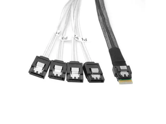 Alt view image 2 of 6 - Cablecc Slim Line SAS 4.0 SFF-8654 4i 38pin Host to 4 SATA 7pin Target Hard Disk Fanout Raid Cable 50cm