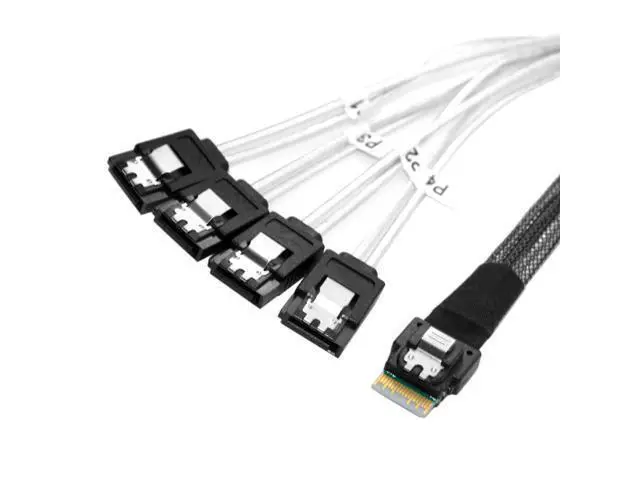 Alt view image 3 of 6 - Cablecc Slim Line SAS 4.0 SFF-8654 4i 38pin Host to 4 SATA 7pin Target Hard Disk Fanout Raid Cable 50cm