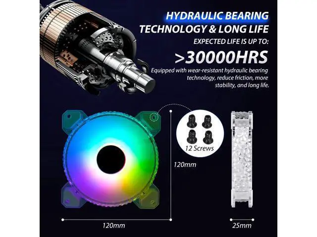 Alt view image 3 of 5 - 3 Pack RGB Case Fans,120mm Ultra-Quiet RGB Chassis Cooling Fans,Equiped with Remote Control Hub,5V ARGB Sync,Speed Adjustable Colorful Cooler,Crystal Appearance, High-Performance Computer Fan for Case