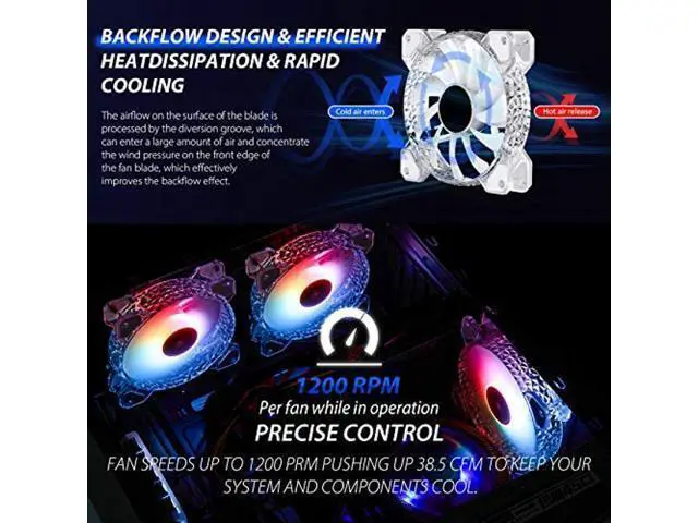 Alt view image 2 of 5 - 3 Pack RGB Case Fans,120mm Ultra-Quiet RGB Chassis Cooling Fans,Equiped with Remote Control Hub,5V ARGB Sync,Speed Adjustable Colorful Cooler,Crystal Appearance, High-Performance Computer Fan for Case