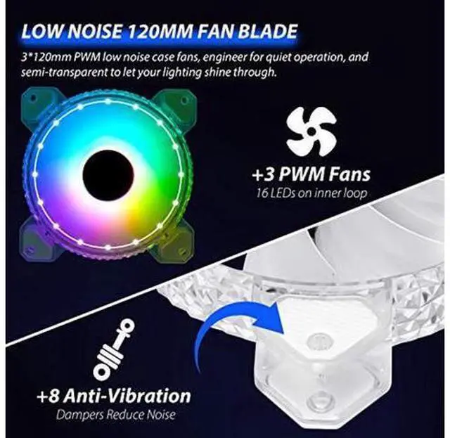 Alt view image 4 of 5 - 3 Pack RGB Case Fans,120mm Ultra-Quiet RGB Chassis Cooling Fans,Equiped with Remote Control Hub,5V ARGB Sync,Speed Adjustable Colorful Cooler,Crystal Appearance, High-Performance Computer Fan for Case