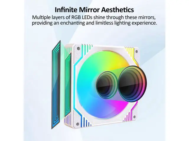 Alt view image 5 of 5 - PANO-MOUNTS 120mm Infinity Mirror ARGB Fans 3-Pack - PWM PC Computer CPU Case Cooling Fans with 5V 3Pin Addressable RGB 600-1800RPM for Gaming PC Build (White)