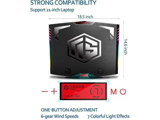 Alt view image 2 of 7 - MeFee RGB Laptop Cooling Pad for 15.6-21 Inch Professional Gaming Laptop Cooler with 6 Quiet Fans and Button Control, Pure Metal Panel Portable Cooler
