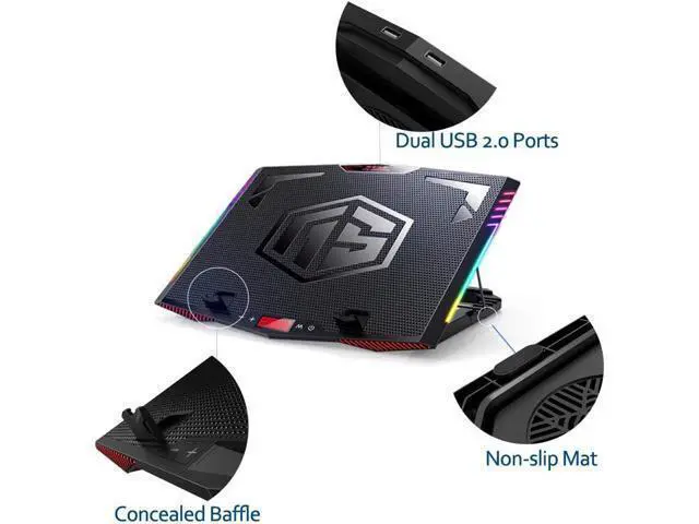 Alt view image 4 of 7 - MeFee RGB Laptop Cooling Pad for 15.6-21 Inch Professional Gaming Laptop Cooler with 6 Quiet Fans and Button Control, Pure Metal Panel Portable Cooler