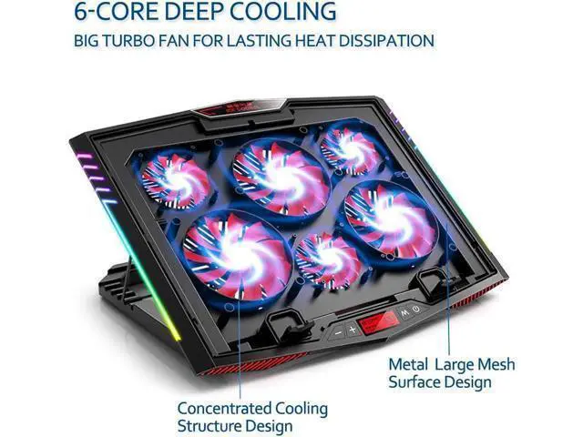 Alt view image 3 of 7 - MeFee RGB Laptop Cooling Pad for 15.6-21 Inch Professional Gaming Laptop Cooler with 6 Quiet Fans and Button Control, Pure Metal Panel Portable Cooler