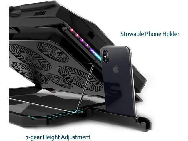 Alt view image 6 of 7 - MeFee RGB Laptop Cooling Pad for 15.6-21 Inch Professional Gaming Laptop Cooler with 6 Quiet Fans and Button Control, Pure Metal Panel Portable Cooler