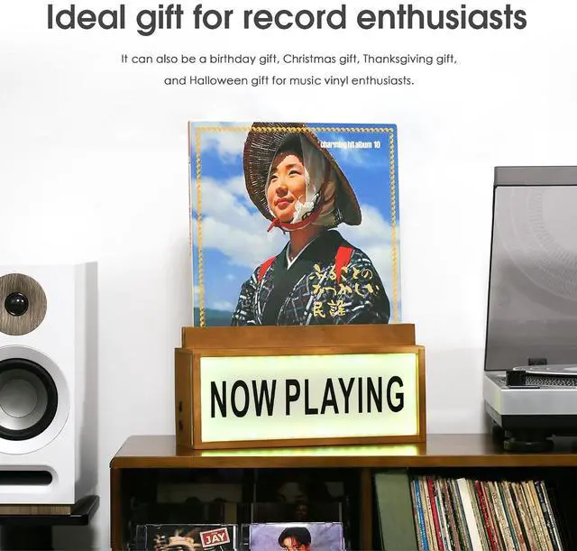 Alt view image 5 of 7 - Wooden Vinyl Record Stand LP Albums Display Storage Holder LED Night Light
