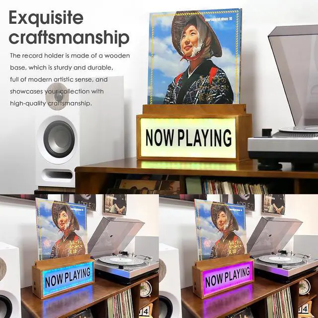 Alt view image 3 of 7 - Wooden Vinyl Record Stand LP Albums Display Storage Holder LED Night Light