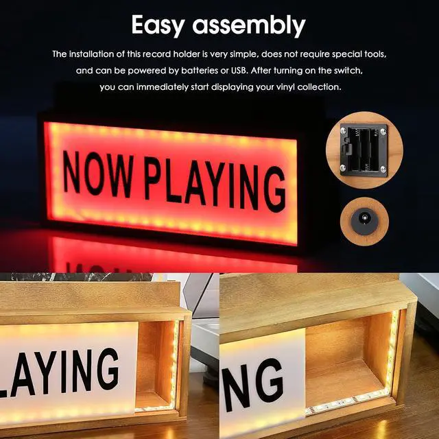 Alt view image 4 of 7 - Wooden Vinyl Record Stand LP Albums Display Storage Holder LED Night Light