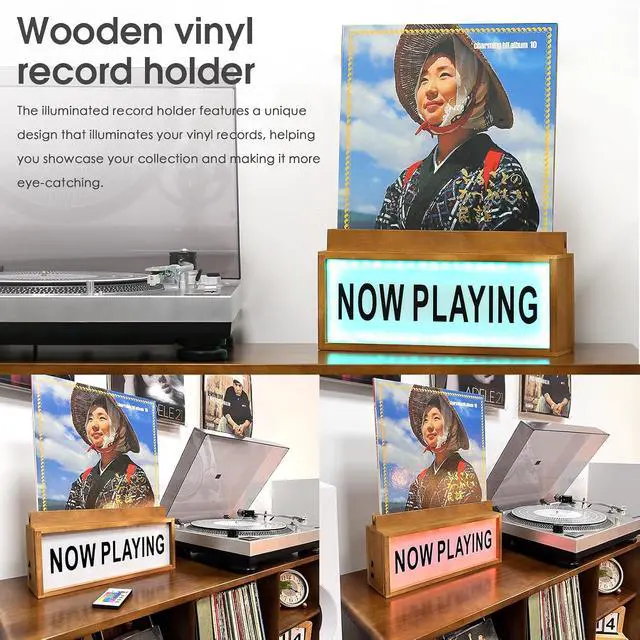 Alt view image 2 of 7 - Wooden Vinyl Record Stand LP Albums Display Storage Holder LED Night Light