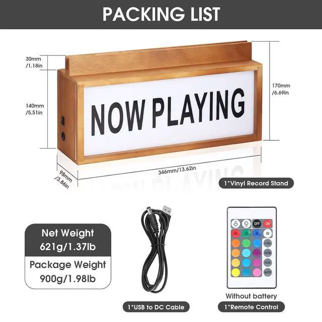 Alt view image 7 of 7 - Wooden Vinyl Record Stand LP Albums Display Storage Holder LED Night Light