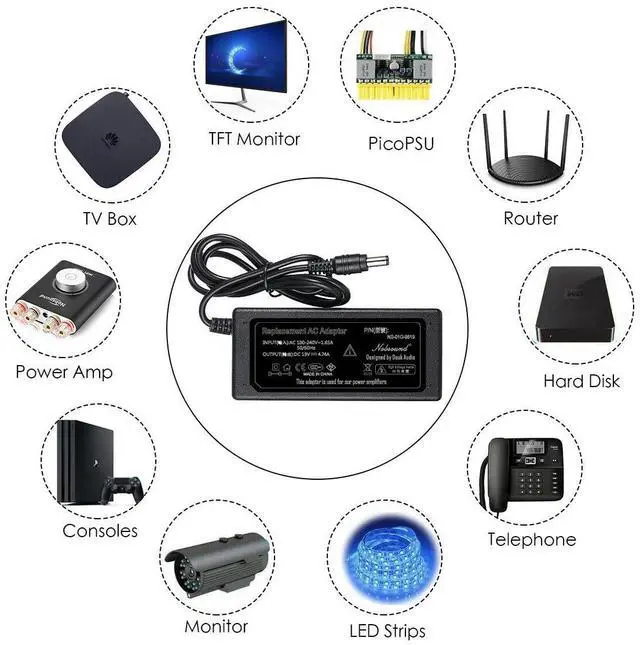 Alt view image 2 of 7 - DC 19V 4.74A 90W Power Supply Power Adapter Charger Universal 100-240V 50/60Hz AC Input for Amplifier Laptop DAC