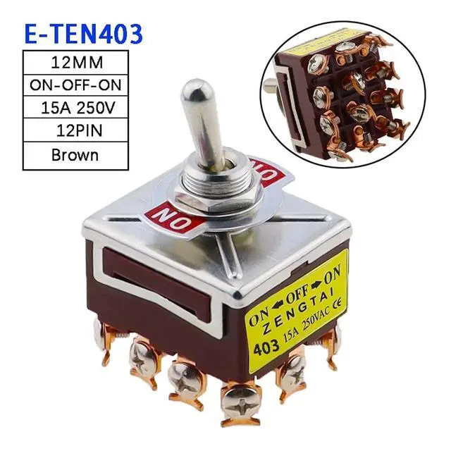 Alt view image 2 of 7 - LIHUA 1PCS E-Ten 403 High-end Rocker Button Switch 12Pin ON-Off-ON Silver Contact Copper Pin 12mm 250V 15A Rocker Toggle Switch(E-Ten 403 ON-Off-ON)