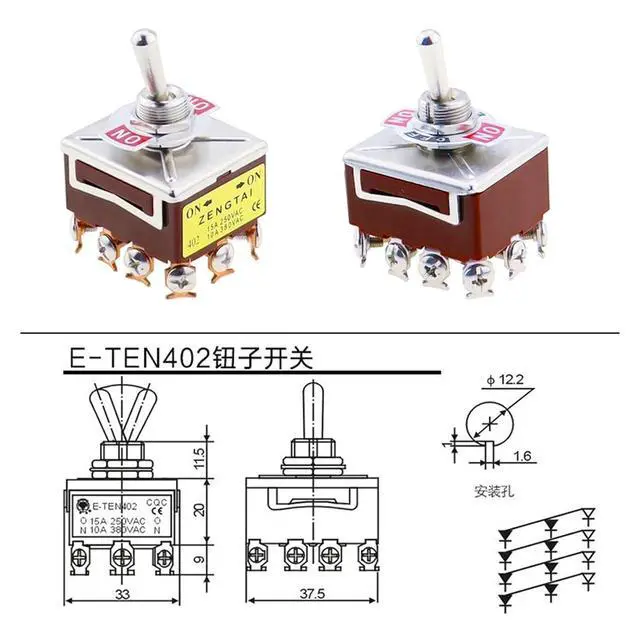 Alt view image 4 of 7 - LIHUA 1PCS E-Ten 403 High-end Rocker Button Switch 12Pin ON-Off-ON Silver Contact Copper Pin 12mm 250V 15A Rocker Toggle Switch(E-Ten 403 ON-Off-ON)