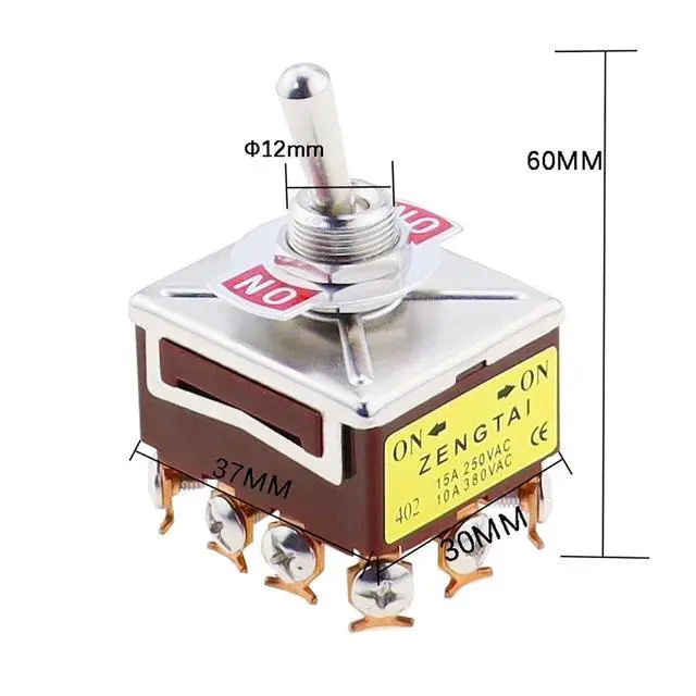 Alt view image 5 of 7 - LIHUA 1PCS E-Ten 403 High-end Rocker Button Switch 12Pin ON-Off-ON Silver Contact Copper Pin 12mm 250V 15A Rocker Toggle Switch(E-Ten 403 ON-Off-ON)