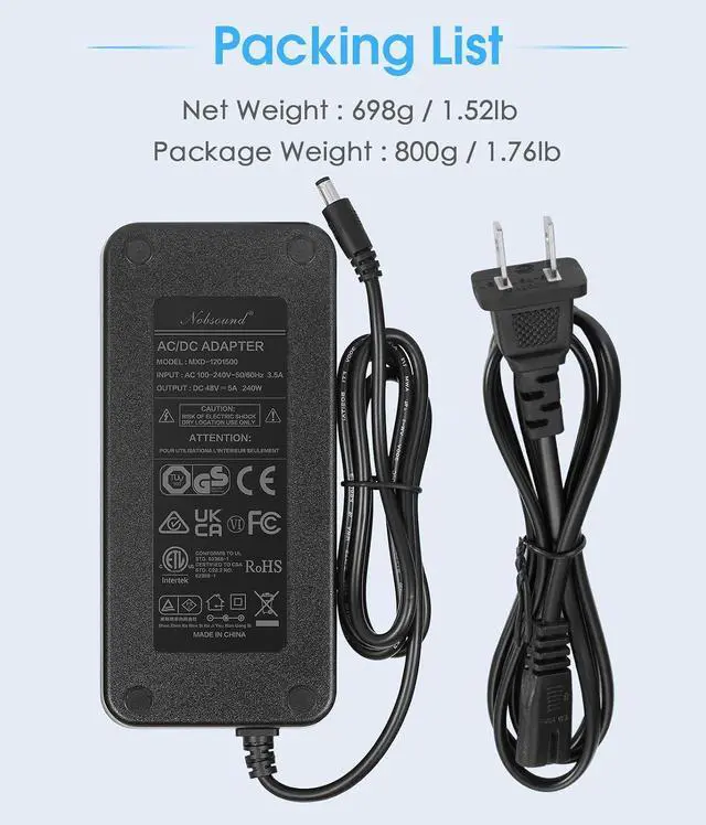 Alt view image 7 of 7 - 240W 48V/5A Power Supply: AC 100-240V Adapter for Amplifiers, Speakers, 5.5x2.5mm Plug & FCC/CE Certified