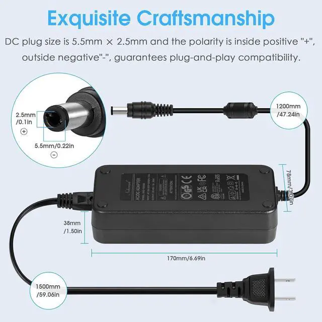 Alt view image 6 of 7 - 240W 48V/5A Power Supply: AC 100-240V Adapter for Amplifiers, Speakers, 5.5x2.5mm Plug & FCC/CE Certified