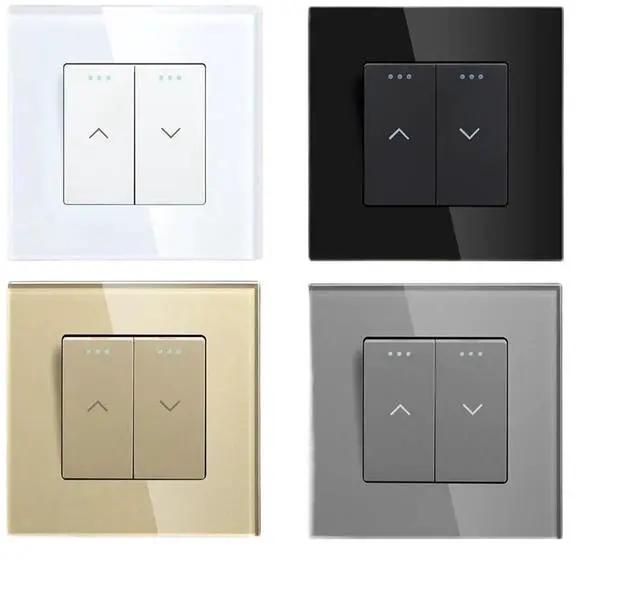 Alt view image 2 of 3 - Mechanical Curtain Switch Electric Roller Shutter Switch Push Button Wall Blinds Switch Glass Frame(White)