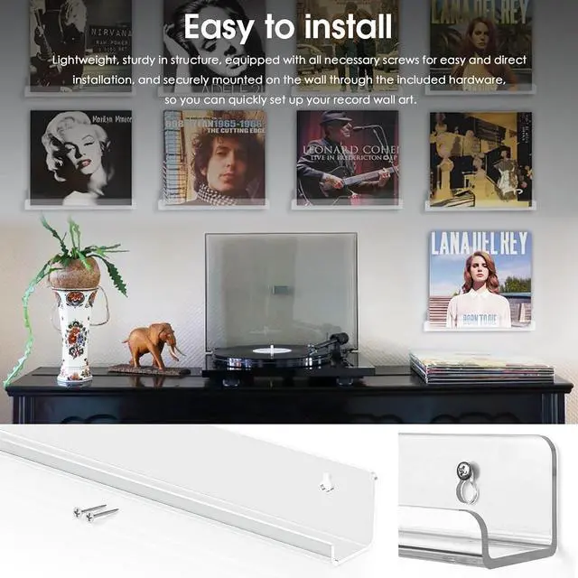 Alt view image 4 of 7 - Acrylic Wall-Mounted Vinyl Record Shelf Sleek Album Display Stand for 12 LPs (R37C)
