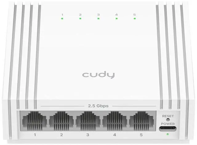 Main image of 5Port 2.5G EasyManaged Ethernet Switch USBC Power HS105U | Web control, VLAN, QoS, loop prevention, Cat5e, Silent, NAS, Gaming, Office, Desktop setups, Wall-mount, plug and play