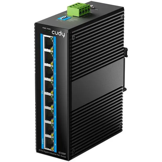Main image of 8 Port Gigabit PoE Industrial Network Switch, 802.3 at/af PoE, DIN-Rail Switch IP40 Rated, Polarity Reverse Protection, Short Circuit Protection, Broadcast Storm Prevention, IG1008P