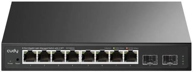 Main image of GS108ES2 8 Port Gigabit Light-Managed Switch with 2 SFP, Web Managed, SNMP, VLAN, QoS, IGMP Snooping, Desktop/Wall Mount