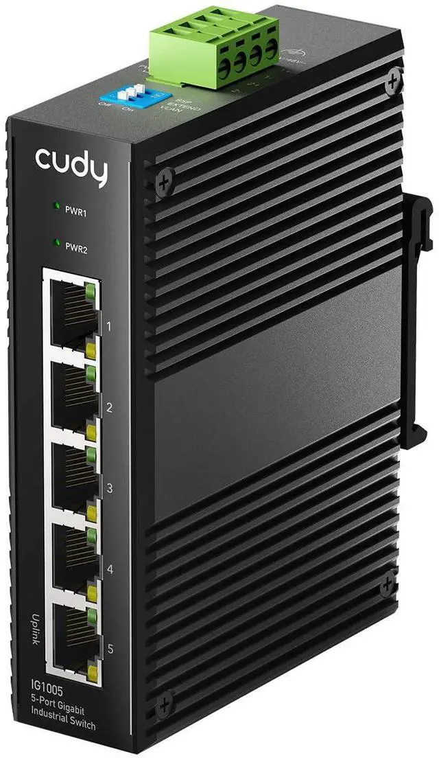 Main image of 5 Port Gigabit Industrial Network Switch , DIN-Rail Switch IP40 Rated, Polarity Reverse Protection, Short Circuit Protection, Broadcast Storm Prevention On/Off, IG1005