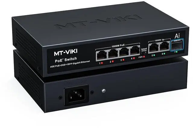Main image of Gigabit PoE Switch, 7-Port IEEE 802.3at/af Unmanaged Network Switch | 65W Total Power (4 PoE+ 30W, 2 Uplink, 1 SFP Fiber), 6KV Lightning Protection, AI Watchdog, Port VLAN, Plug & Play