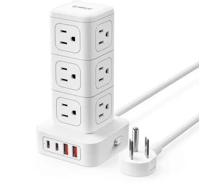 Main image of Tower Power Strip with Surge Protection, Charging Station Tower with 12 AC Outlets 4 USB Ports (2 USB C), Space Saving Design, 5FT Tower Extension Cord for Home, Office, Dorm - TPP20