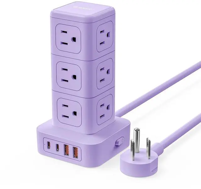 Main image of Power Strip Tower with Multiple Outlets, Tower Extension Cord with 12 AC Outlets 4 USB Ports (2 USB C), Space Saving Design, 5FT Cord Power Tower for Home, Office, Dorm - TPP20