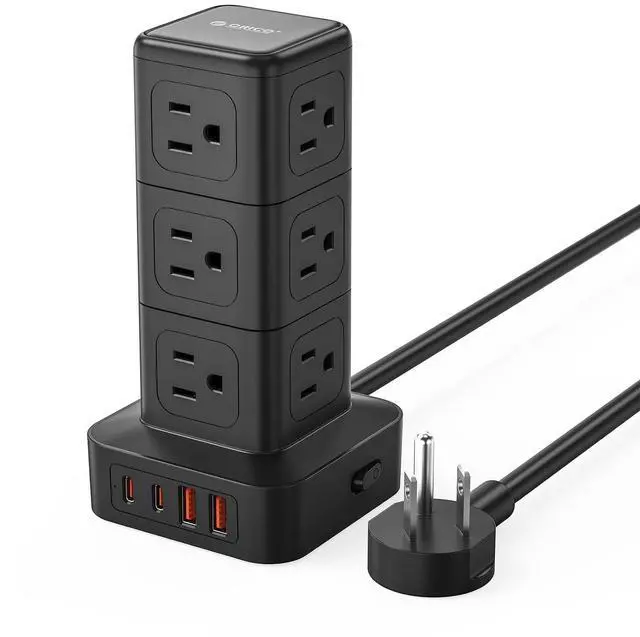 Main image of Tower Power Strip with Surge Protection, Charging Station Tower with 12 AC Outlets 4 USB Ports (2 USB C), Space Saving Design, 5FT Tower Extension Cord for Home, Office, Dorm - TPP20