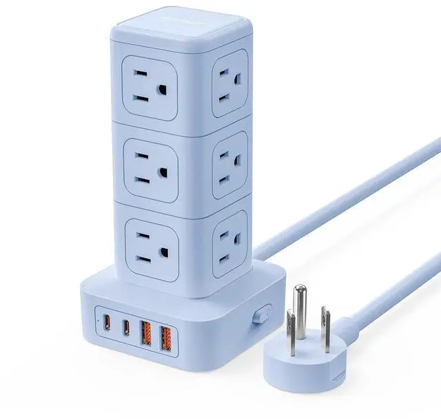 Main image of Power Strip Tower with Multiple Outlets, Tower Extension Cord with 12 AC Outlets 4 USB Ports (2 USB C), Space Saving Design, 5FT Cord Power Tower for Home, Office, Dorm - TPP20