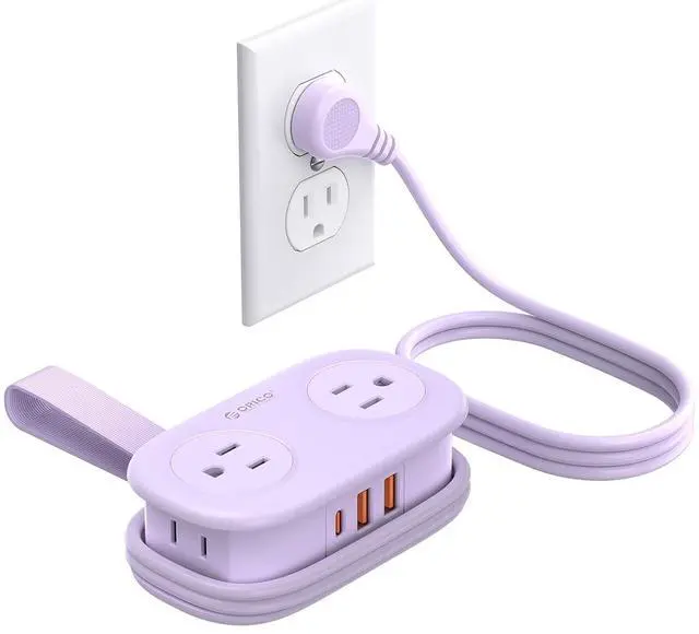 Main image of Purple Travel Power Strip PD20W with 4 AC Outlets 3 USB Ports (1 USB-C), 4FT Flat Plug Extension Cord, Compact Portable Design for Business Travel, Cruise Ship Essentials-AP3