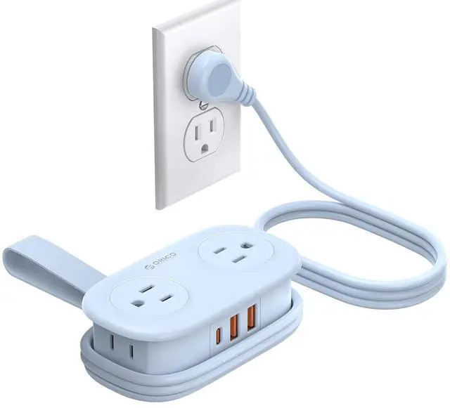 Main image of Blue Travel Power Strip PD20W with 4 AC Outlets 3 USB Ports (1 USB-C), 4FT Flat Plug Extension Cord, Compact Portable Design for Business Travel, Cruise Ship Essentials-AP3