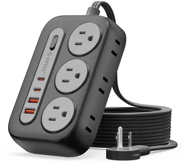 Main image of Surge Protector Power Strip, PD20W Multiple Outlets Extension Cord with 6 AC Outlets and 4 USB Charging Ports (2 USB-C), Flat Plug, 10Ft Mountable Outlet Extender for Office/Dorm ETL Listed- OG